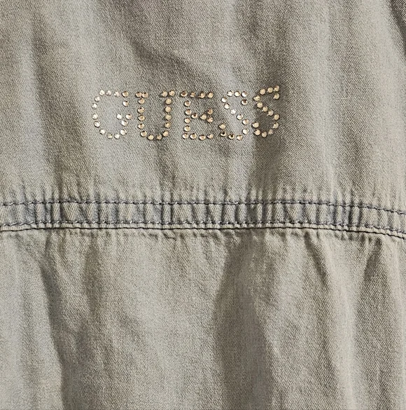 Guess Denim & Lace Girls Sleeveless Collared Embroidered Dress Medium 10/12 - Picture 5 of 5